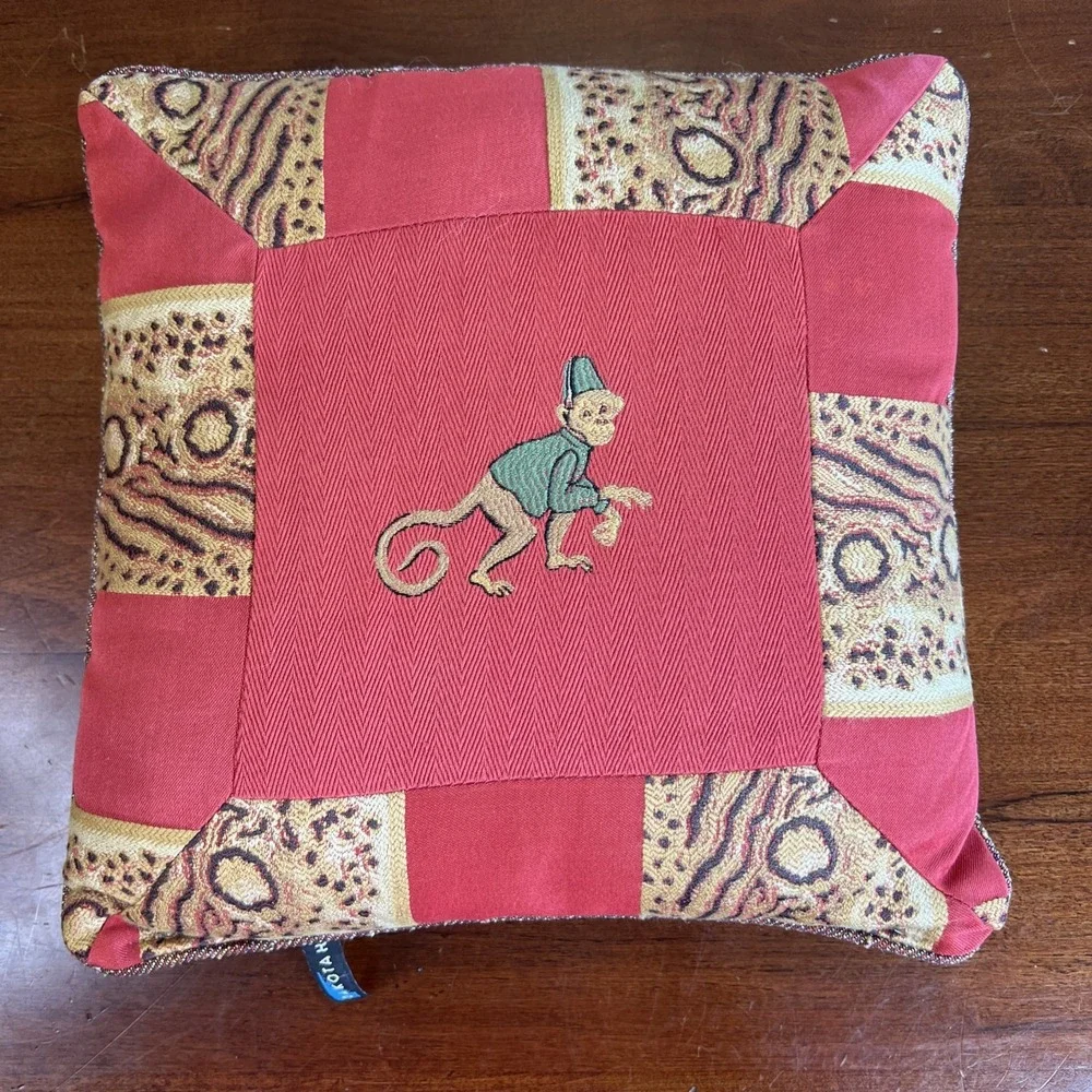Dakotah Embroidered Monkey Throw Pillow Safari Jungle Boho Decor
